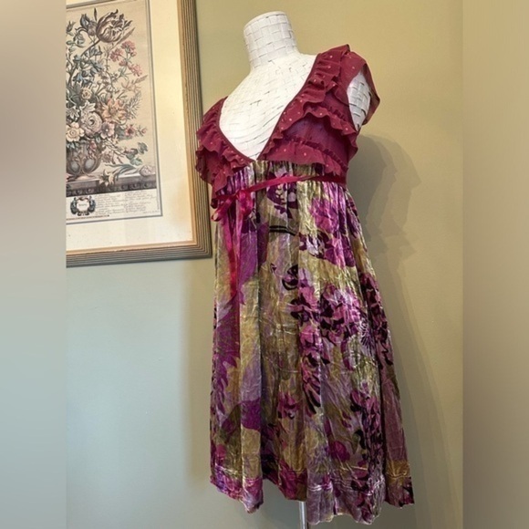Free People Mesh and Velvet Floral ruffles Dress - Picture 2 of 15